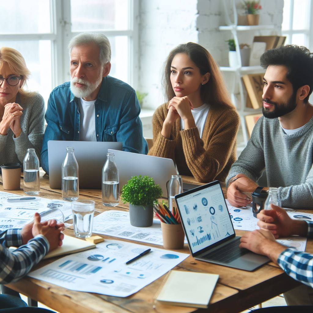 A hackathon jury discussing the teams' contributions (image generated by Microsoft Designer)